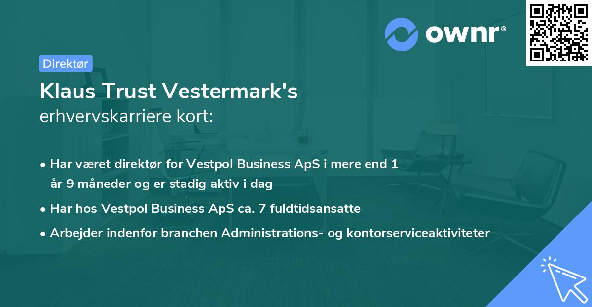 Klaus Trust Vestermark's erhvervskarriere kort