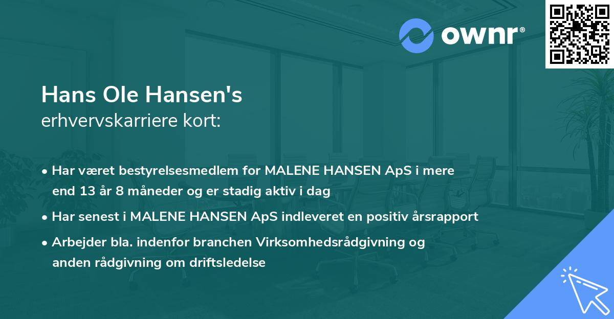 Hans Ole Hansen's erhvervskarriere kort