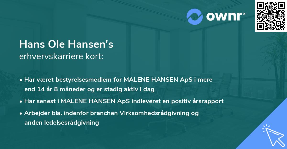 Hans Ole Hansen's erhvervskarriere kort