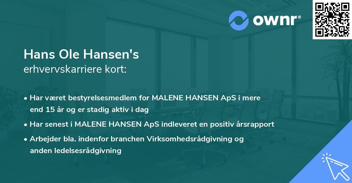 Hans Ole Hansen's erhvervskarriere kort