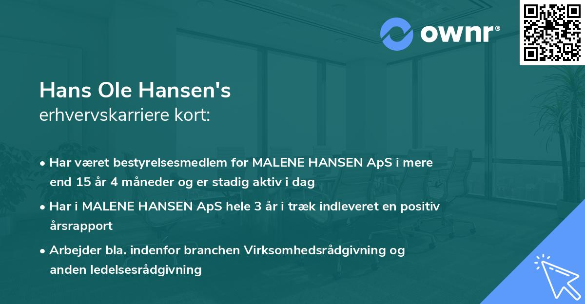 Hans Ole Hansen's erhvervskarriere kort