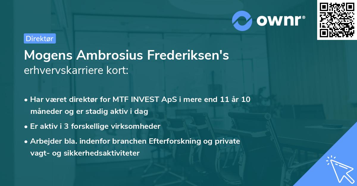 Mogens Ambrosius Frederiksen's erhvervskarriere kort