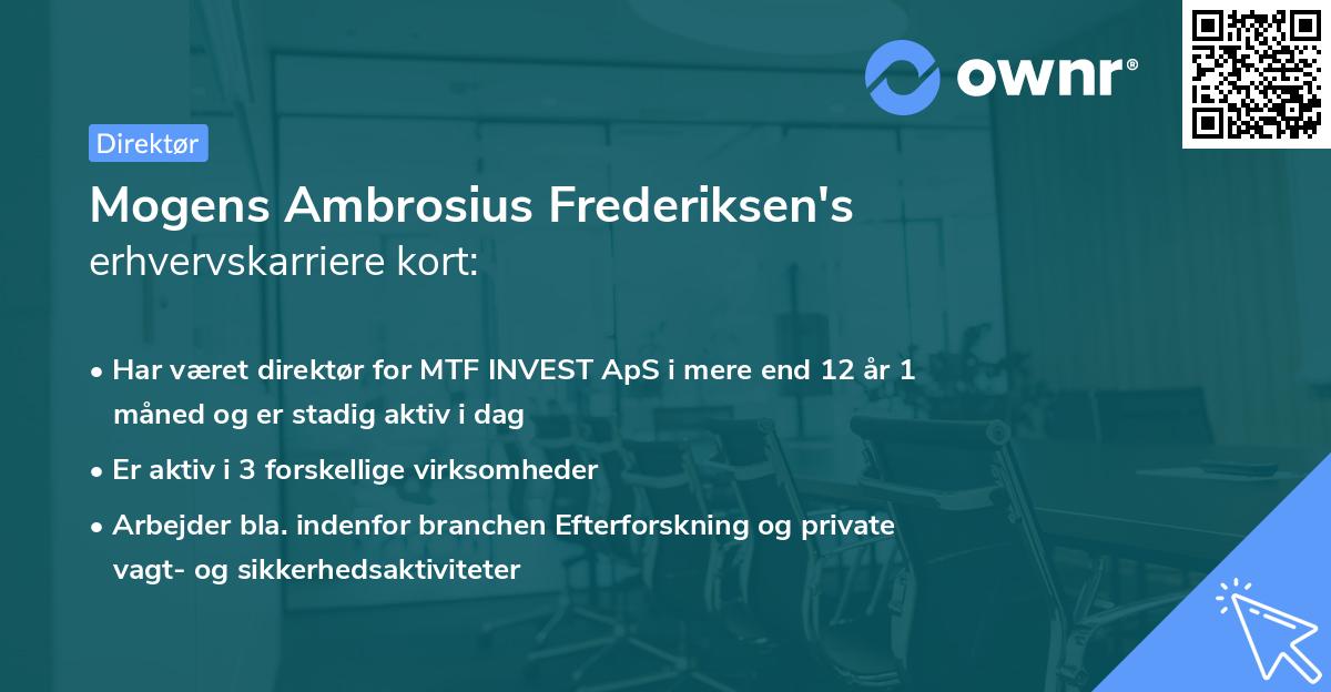 Mogens Ambrosius Frederiksen's erhvervskarriere kort