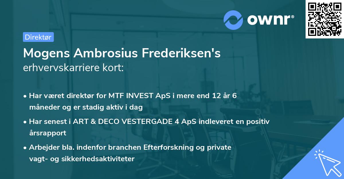 Mogens Ambrosius Frederiksen's erhvervskarriere kort