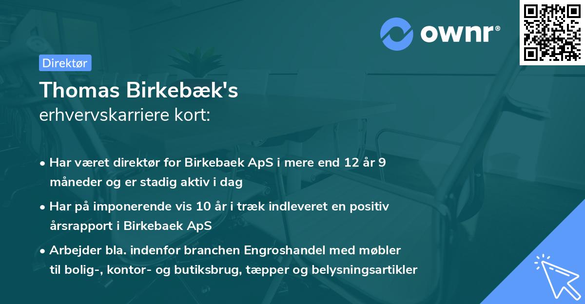Thomas Birkebæk's erhvervskarriere kort