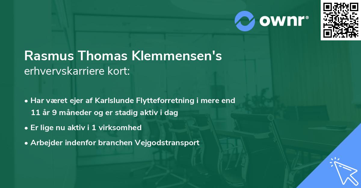 Rasmus Thomas Klemmensen's erhvervskarriere kort