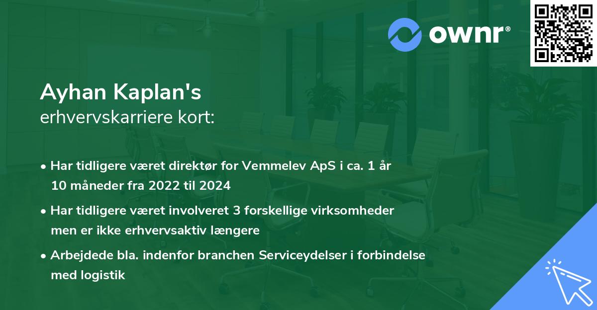 Ayhan Kaplan's erhvervskarriere kort