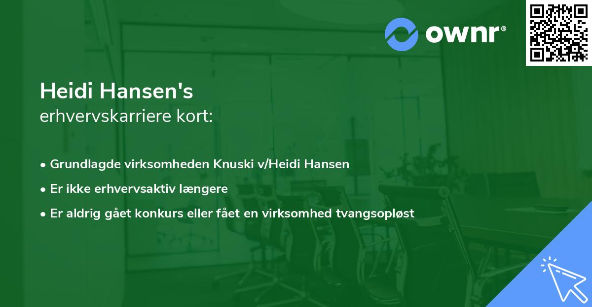 Heidi Hansen's erhvervskarriere kort