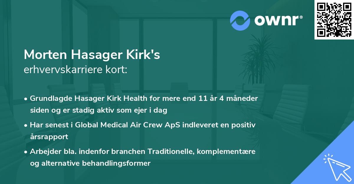 Morten Hasager Kirk's erhvervskarriere kort