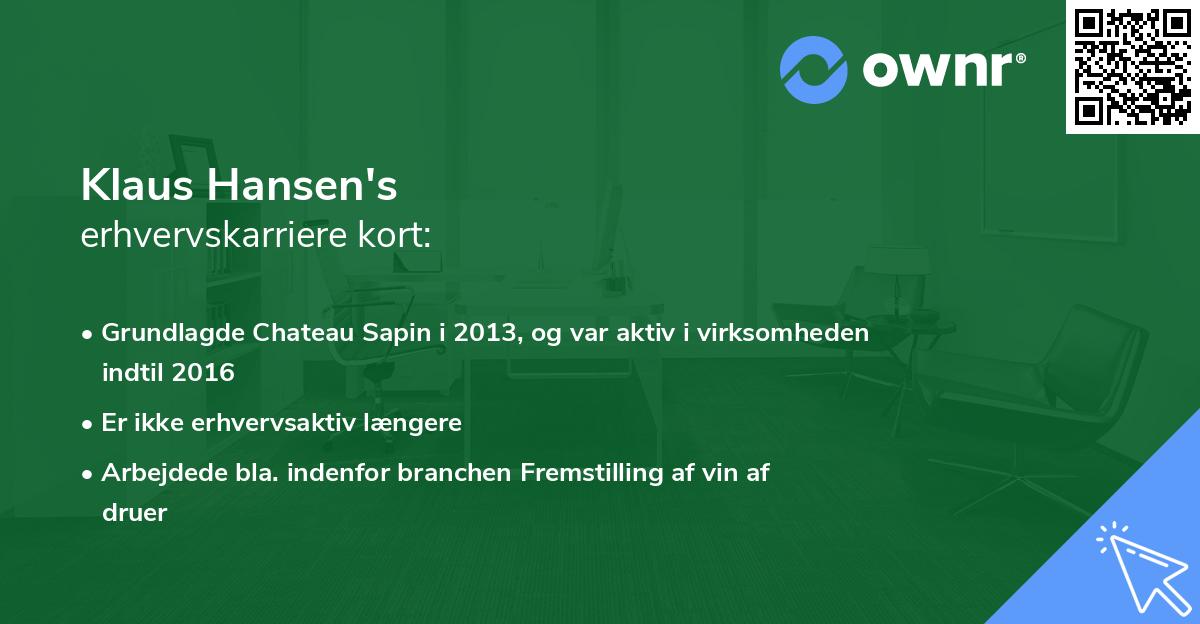 Klaus Hansen's erhvervskarriere kort
