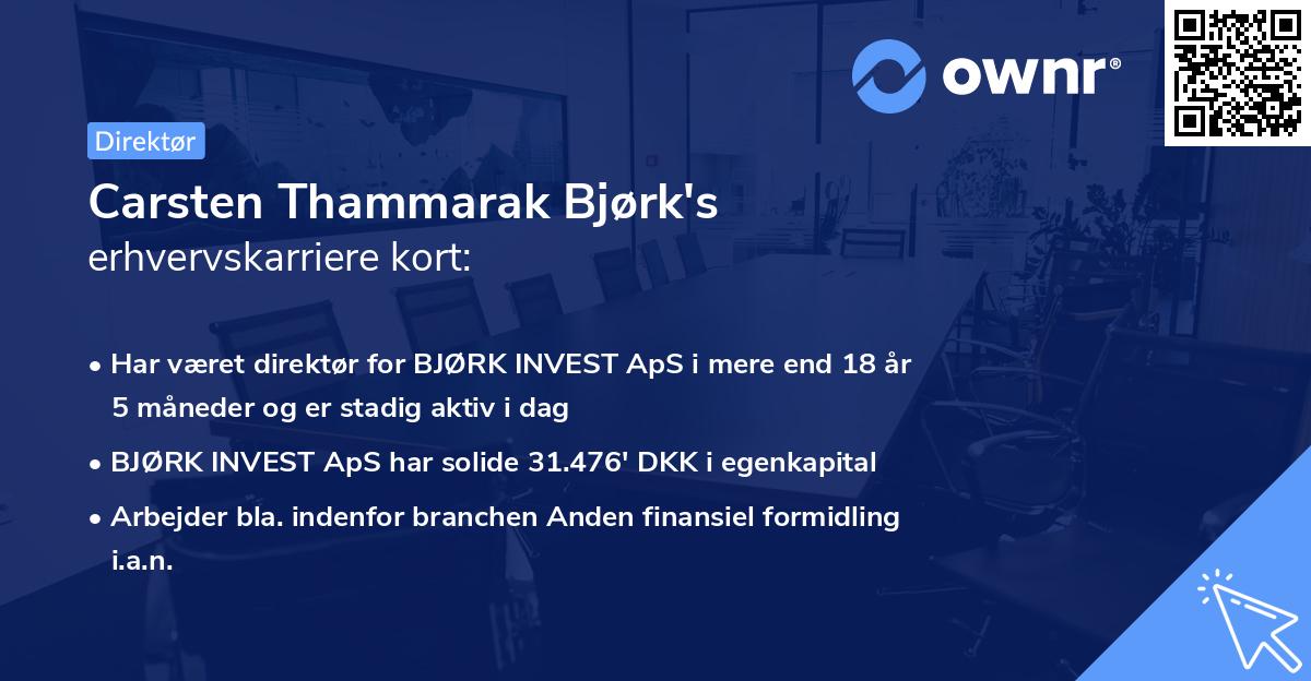 Carsten Thammarak Bjørk's erhvervskarriere kort