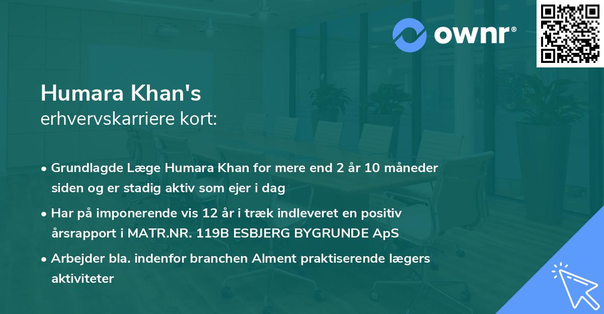 Humara Khan's erhvervskarriere kort