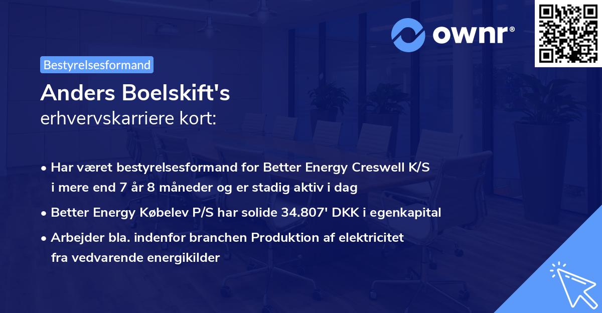 Anders Boelskift's erhvervskarriere kort
