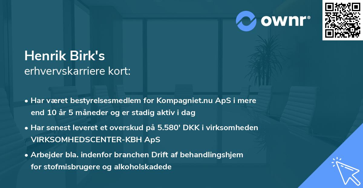 Henrik Birk's erhvervskarriere kort