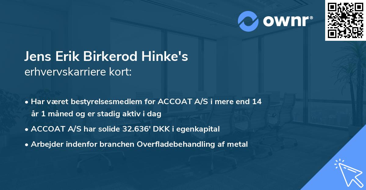 Jens Erik Birkerod Hinke's erhvervskarriere kort