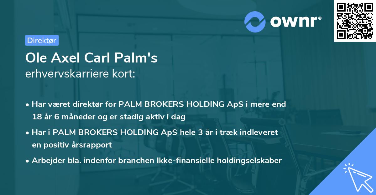 Ole Axel Carl Palm's erhvervskarriere kort