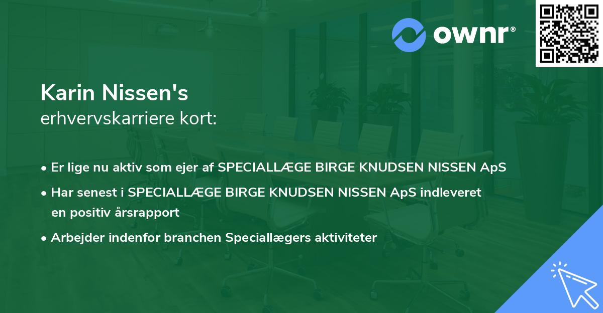 Karin Nissen's erhvervskarriere kort