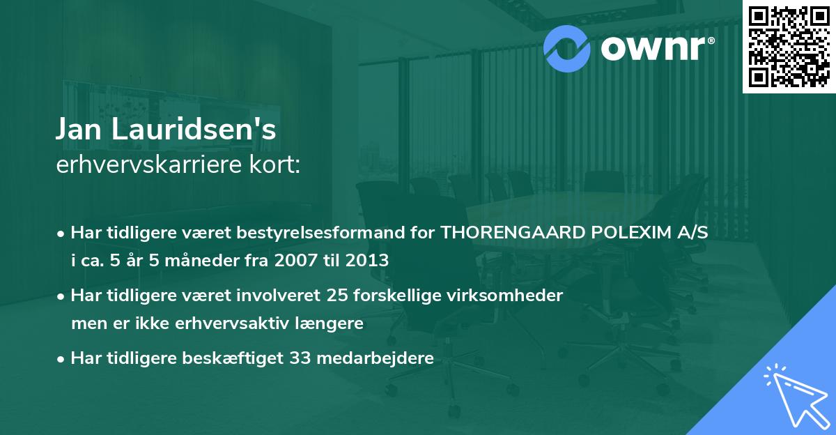 Jan Lauridsen's erhvervskarriere kort