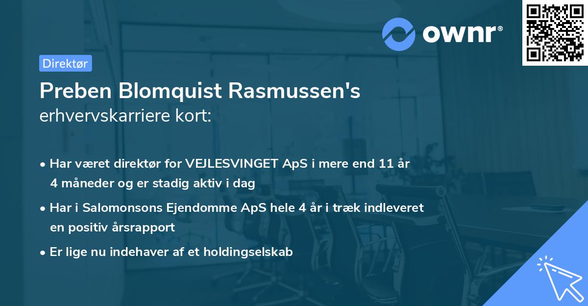 Preben Blomquist Rasmussen's erhvervskarriere kort