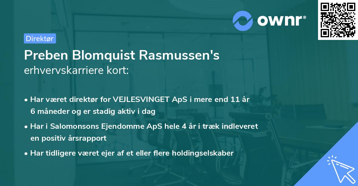 Preben Blomquist Rasmussen's erhvervskarriere kort