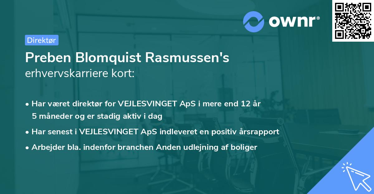 Preben Blomquist Rasmussen's erhvervskarriere kort