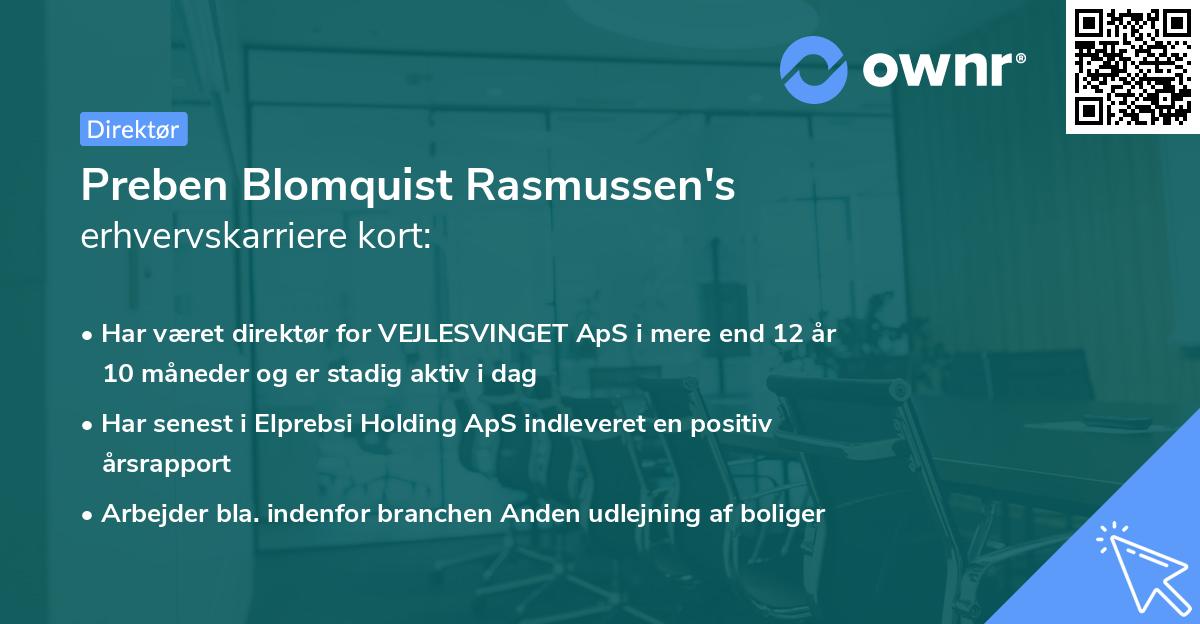 Preben Blomquist Rasmussen's erhvervskarriere kort
