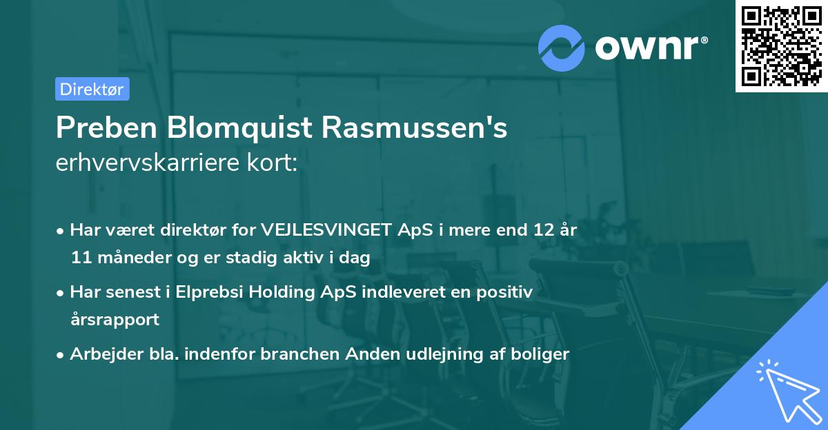 Preben Blomquist Rasmussen's erhvervskarriere kort