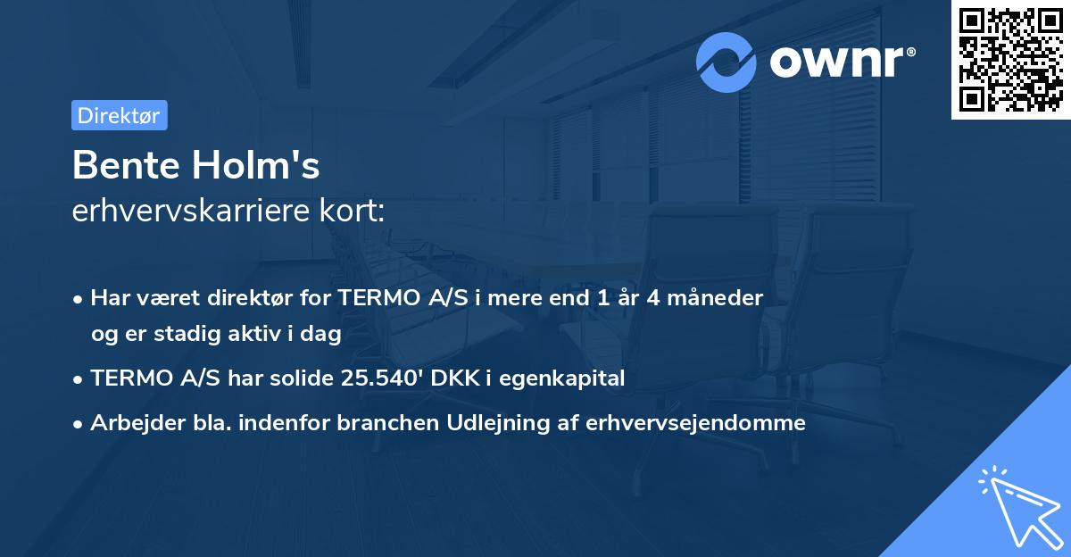 Bente Holm's erhvervskarriere kort
