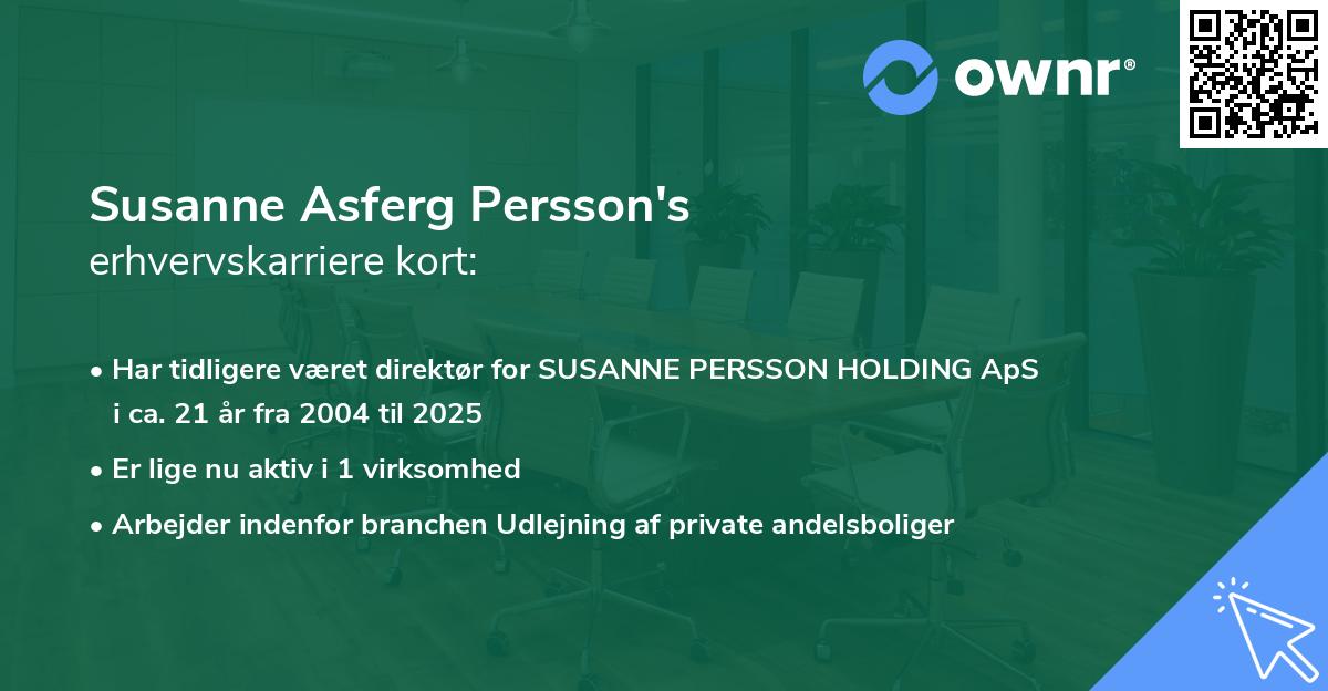 Susanne Asferg Persson's erhvervskarriere kort