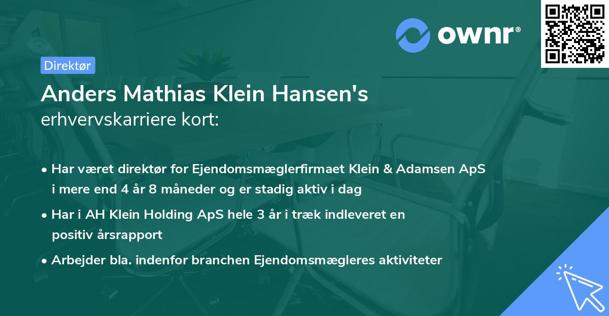 Anders Mathias Klein Hansen's erhvervskarriere kort
