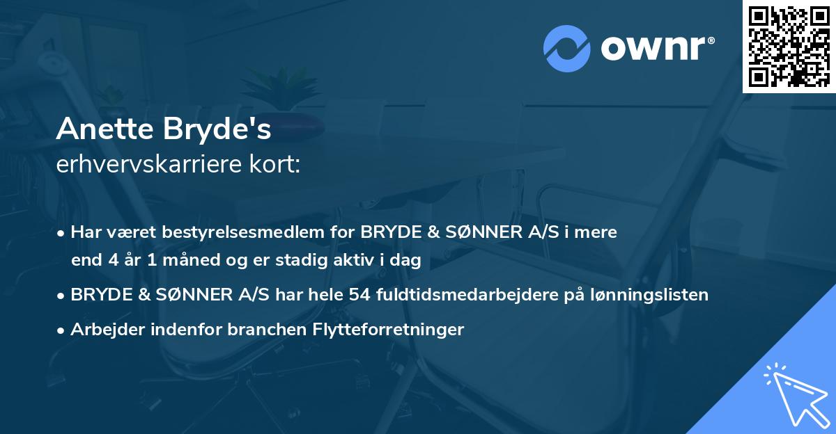 Anette Bryde's erhvervskarriere kort