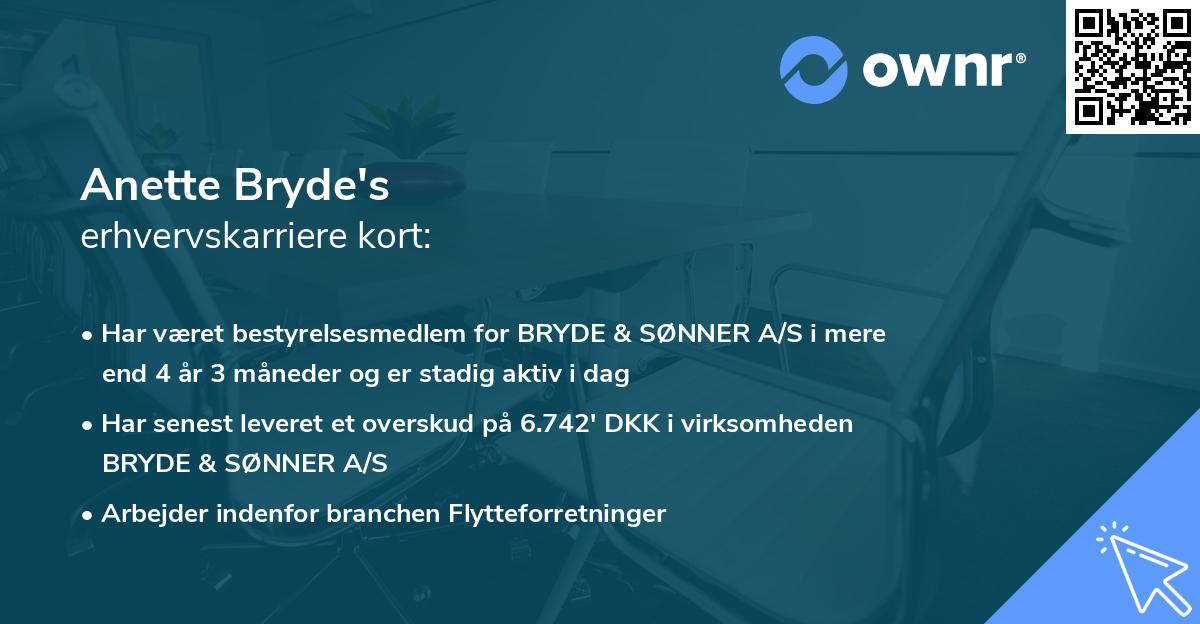 Anette Bryde's erhvervskarriere kort