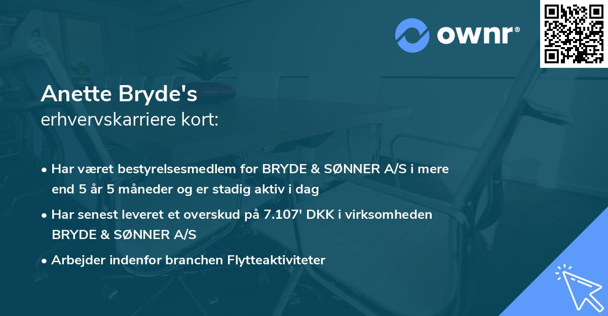 Anette Bryde's erhvervskarriere kort
