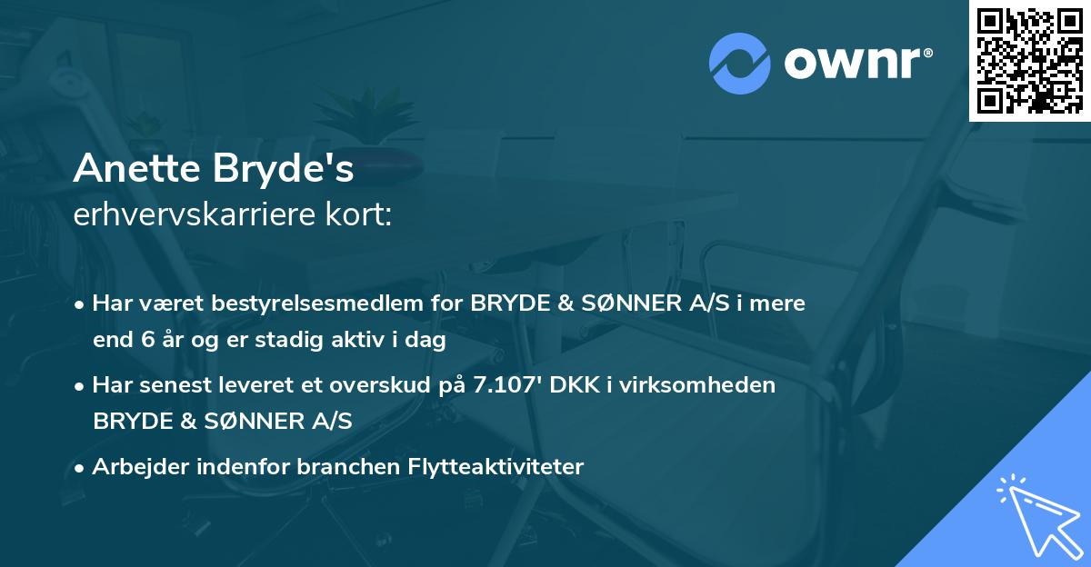 Anette Bryde's erhvervskarriere kort