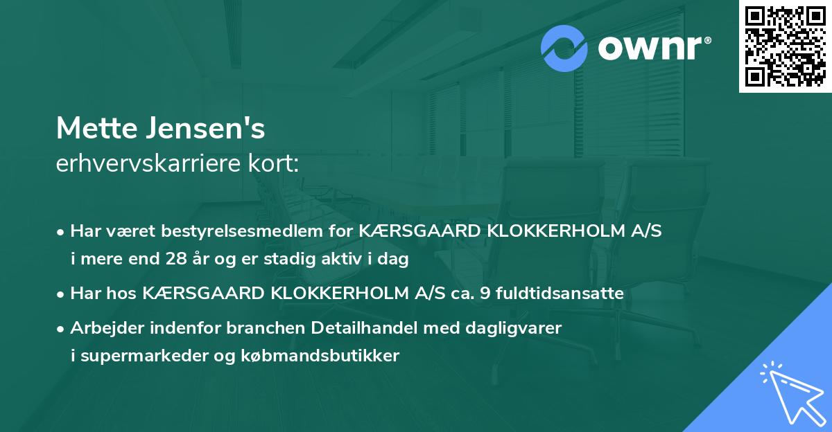Mette Jensen's erhvervskarriere kort