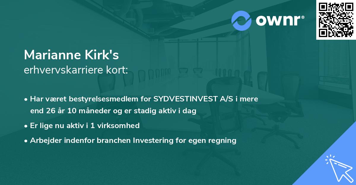 Marianne Kirk's erhvervskarriere kort