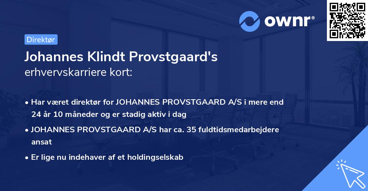 Johannes Klindt Provstgaard's erhvervskarriere kort