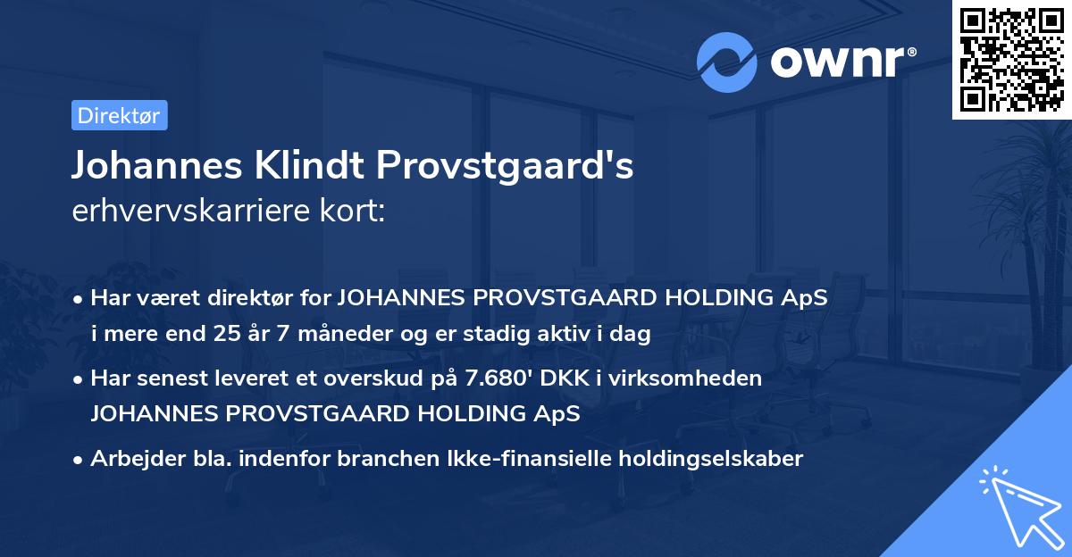 Johannes Klindt Provstgaard's erhvervskarriere kort