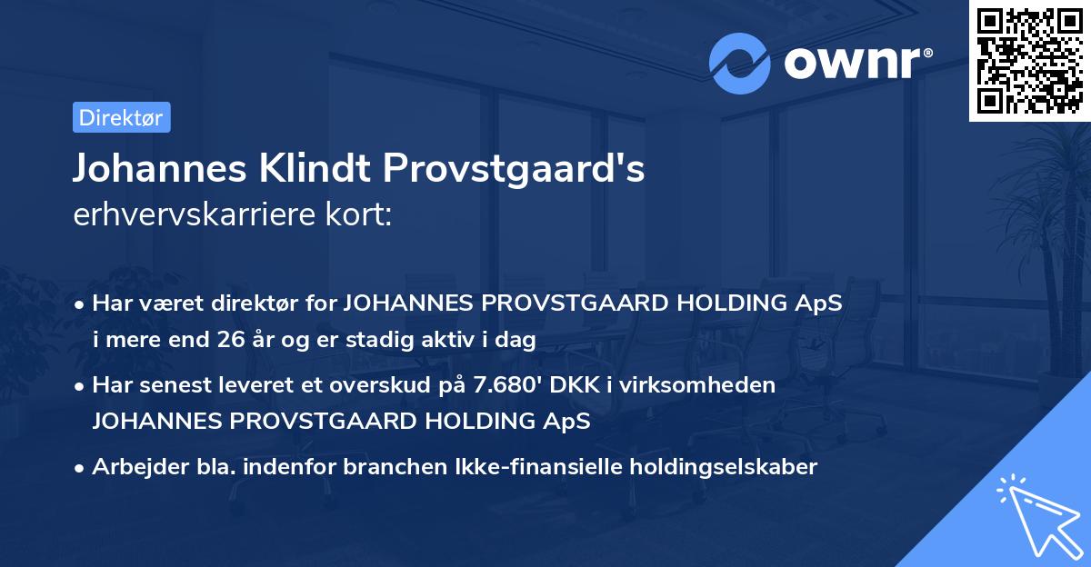 Johannes Klindt Provstgaard's erhvervskarriere kort