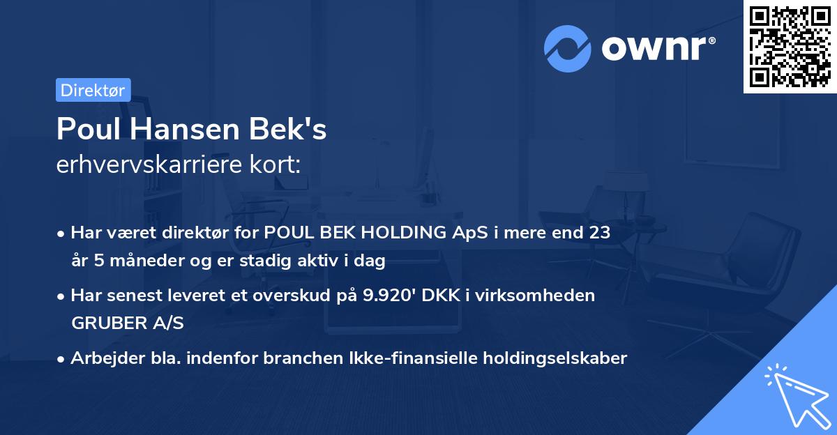 Poul Hansen Bek's erhvervskarriere kort
