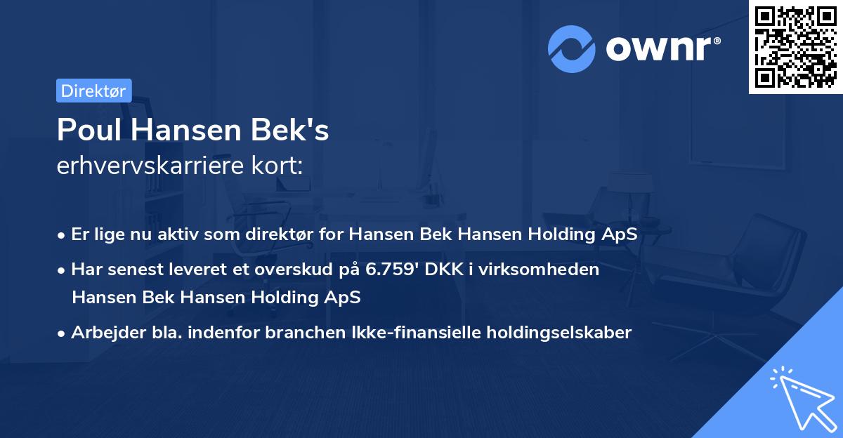 Poul Hansen Bek's erhvervskarriere kort