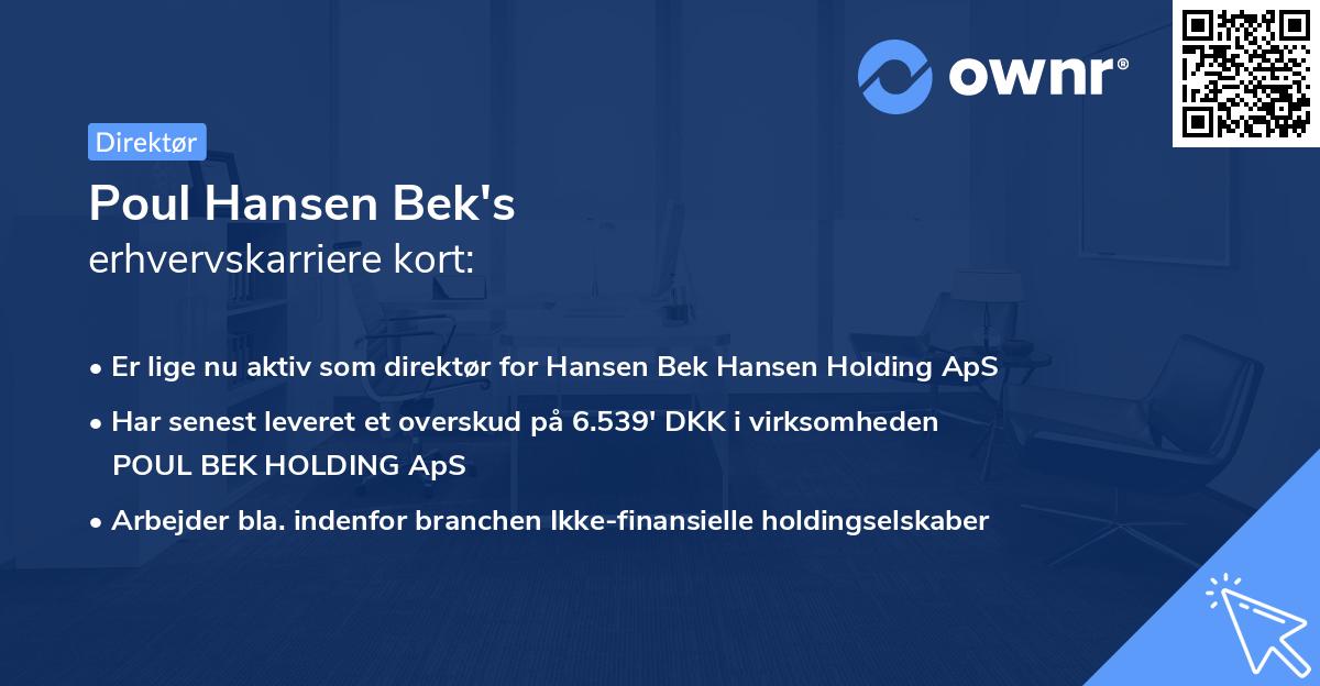 Poul Hansen Bek's erhvervskarriere kort
