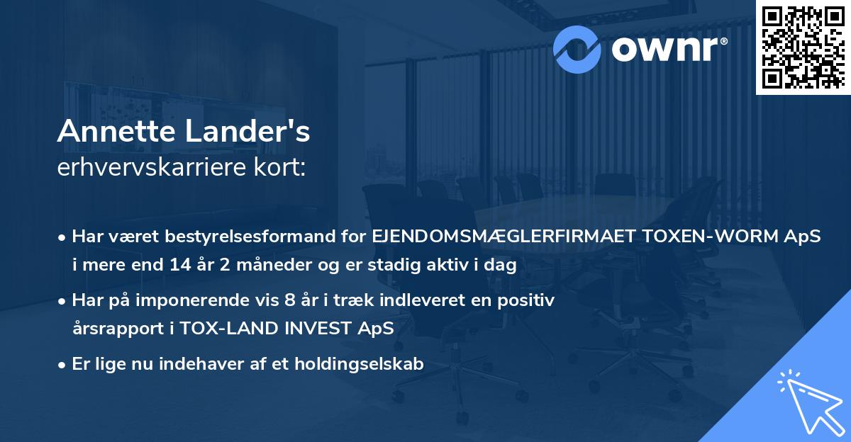 Annette Lander's erhvervskarriere kort