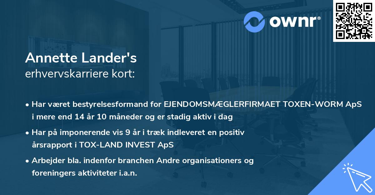 Annette Lander's erhvervskarriere kort