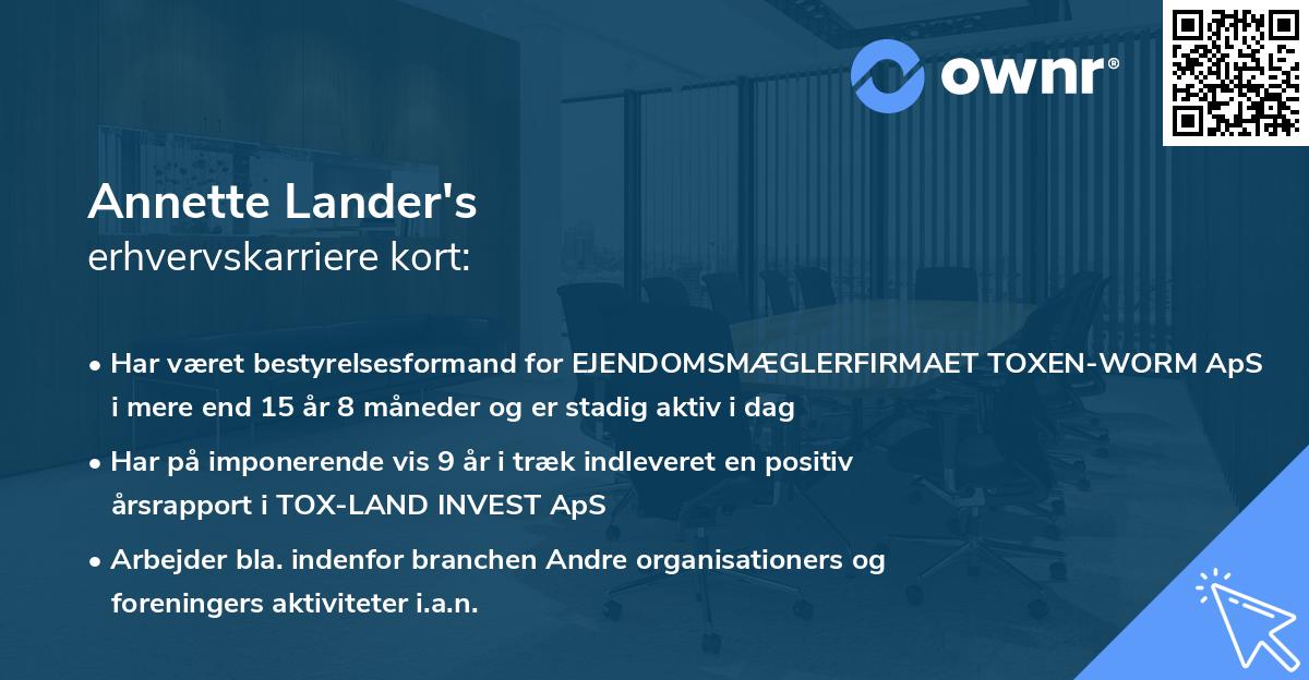Annette Lander's erhvervskarriere kort