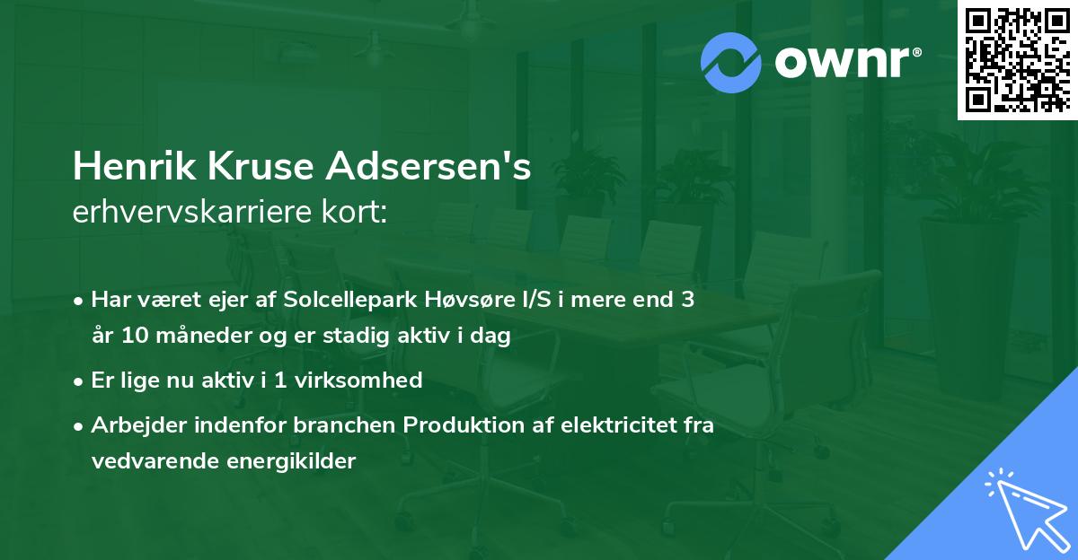 Henrik Kruse Adsersen's erhvervskarriere kort