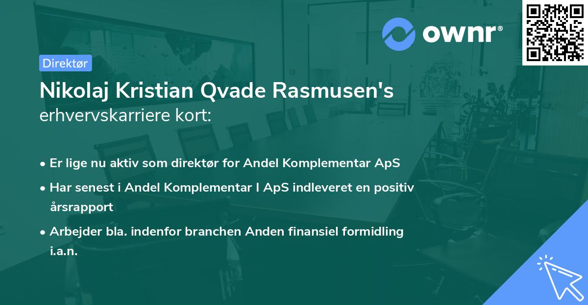 Nikolaj Kristian Qvade Rasmusen's erhvervskarriere kort