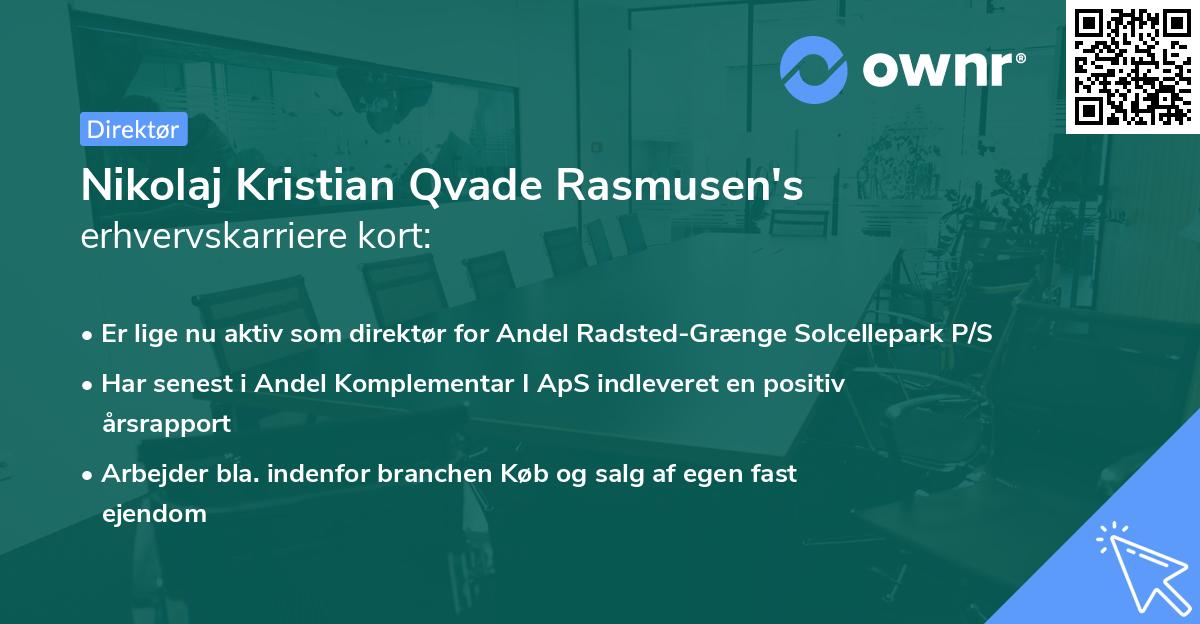 Nikolaj Kristian Qvade Rasmusen's erhvervskarriere kort