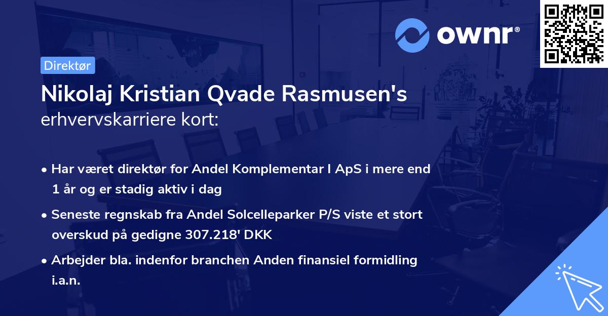 Nikolaj Kristian Qvade Rasmusen's erhvervskarriere kort