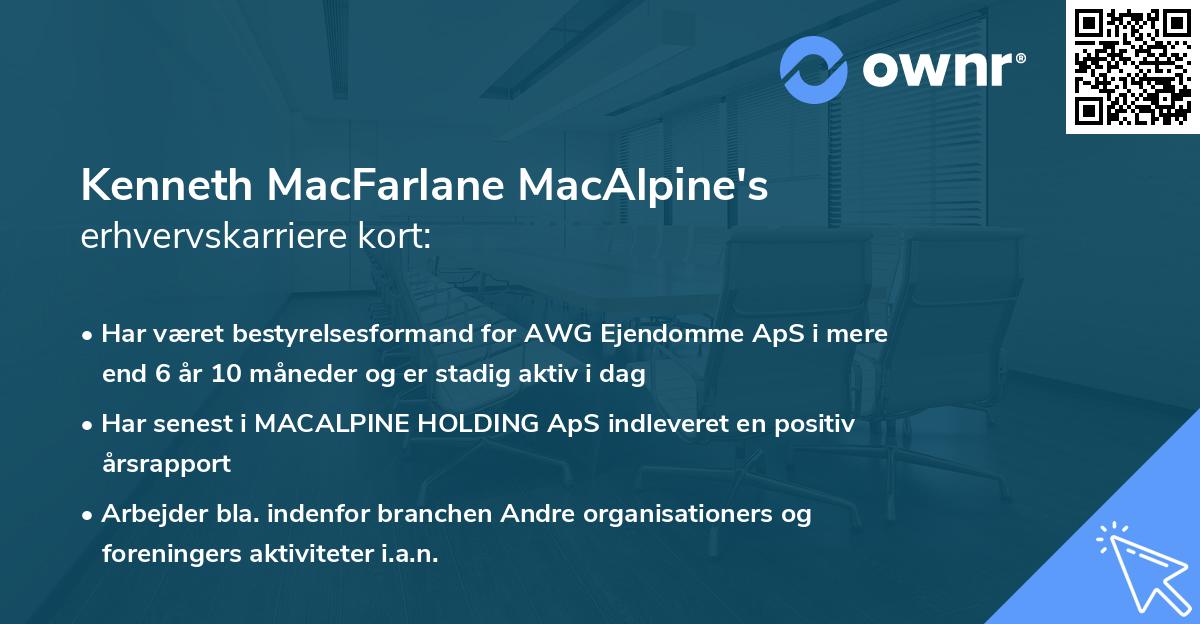 Kenneth MacFarlane MacAlpine's erhvervskarriere kort
